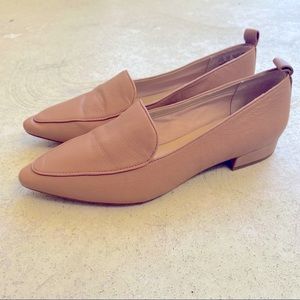 Nude leather pointed toe loafer flats